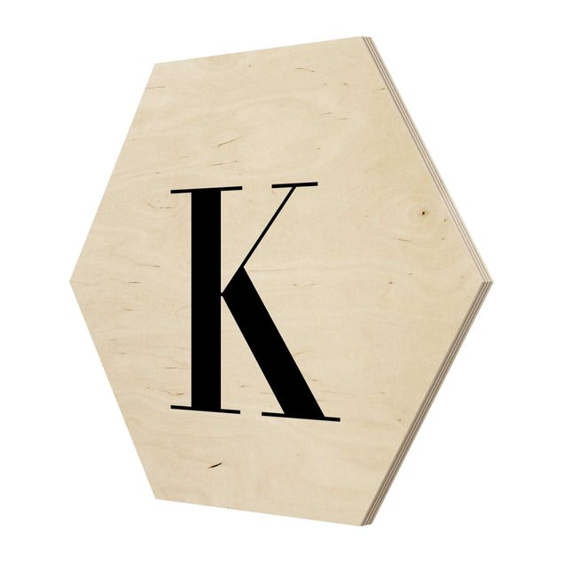 Hexagon Bild Holz - Buchstabe Serif Weiß K