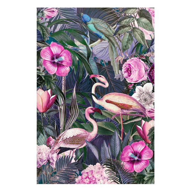 Cuadro selva tropical Colourful Collage - Pink Flamingos In The Jungle