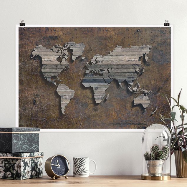 Decoración cocina Wooden Grid World Map