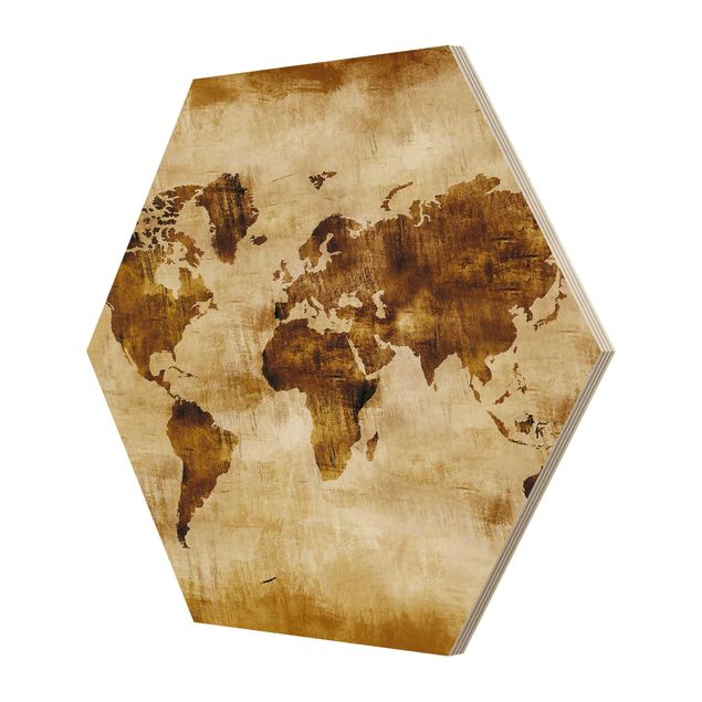 Hexagon Bild Holz - No.CG75 Map of the World