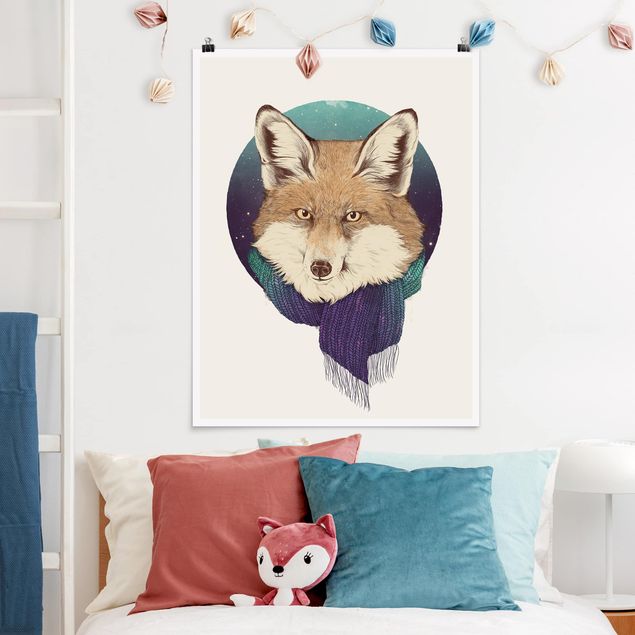 Póster de cuadros famosos Illustration Fox Moon Purple Turquoise