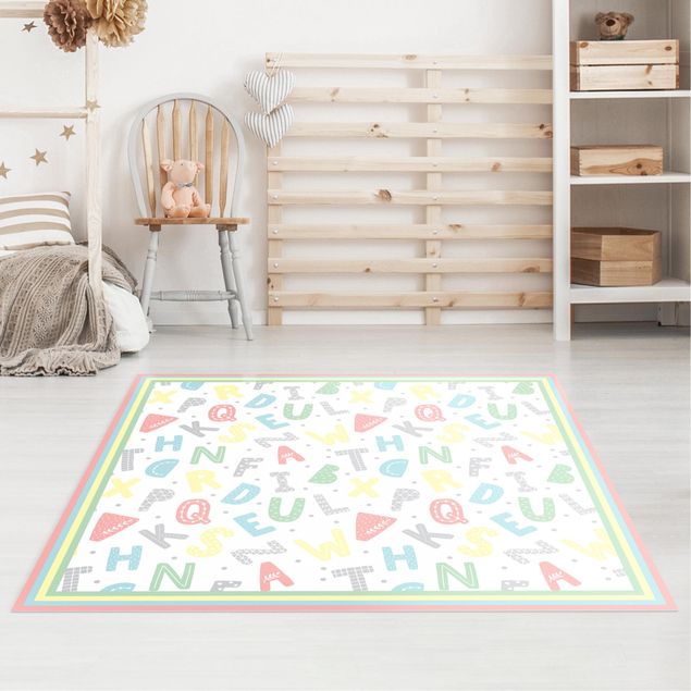 Alfombras modernas Alphabet In Pastel Colours With Frame