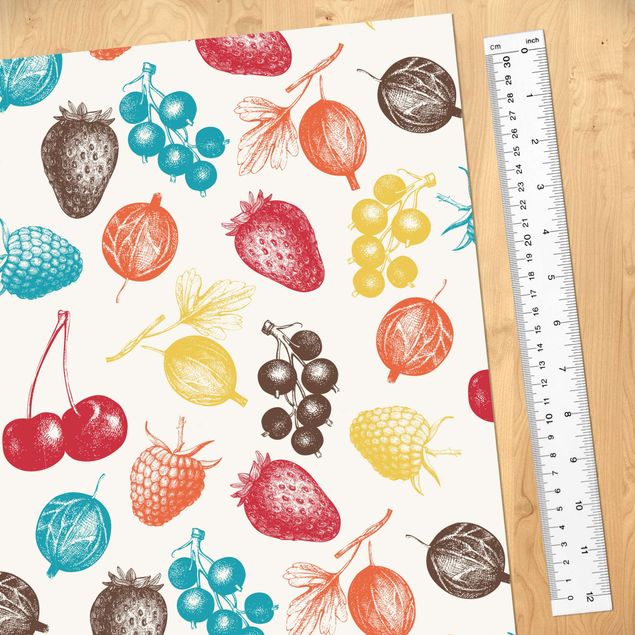 Láminas adhesivas en multicolor Colourful Hand Drawn Kitchens Summer Fruit Pattern