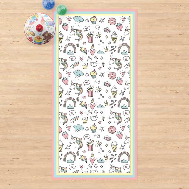 Alfombra exterior Unicorns And Sweets In Pastel With Frame