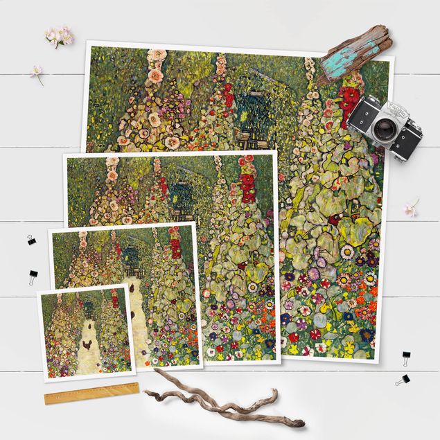 Póster de cuadros famosos Gustav Klimt - Garden Path with Hens