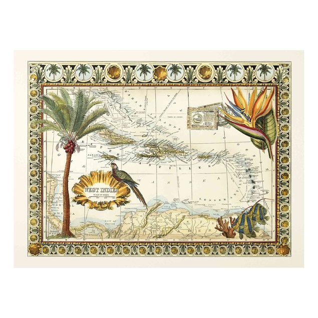 Cuadro con paisajes Vintage Tropical Map West Indies