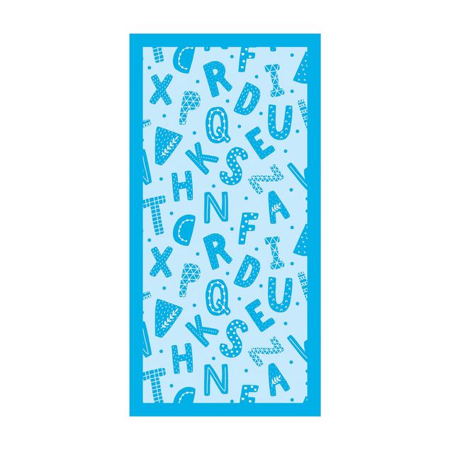 Alfombras azul Alphabet With Hearts And Dots In Blue With Frame