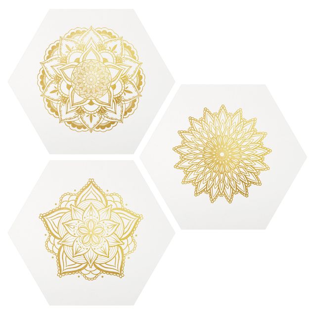 Cuadros zen para baños Mandala Flower Sun Illustration Set Gold