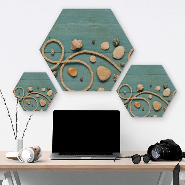Hexagon Bild Holz - Strandfunde