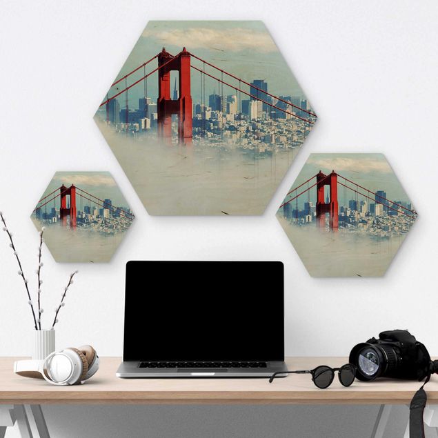 Hexagon Bild Holz - Good Morning San Francisco!