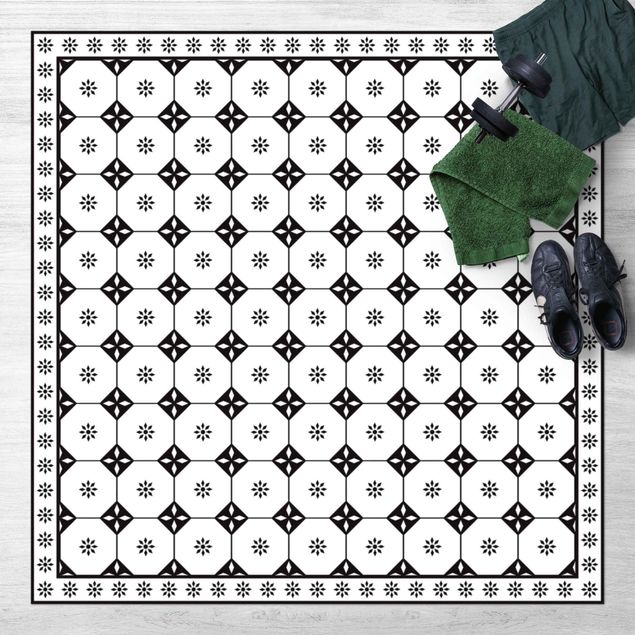 Alfombras para exterior Geometrical Tiles Cottage Black And White With Border