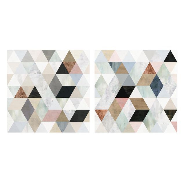 Cuadros modernos Watercolour Mosaic With Triangles Set I
