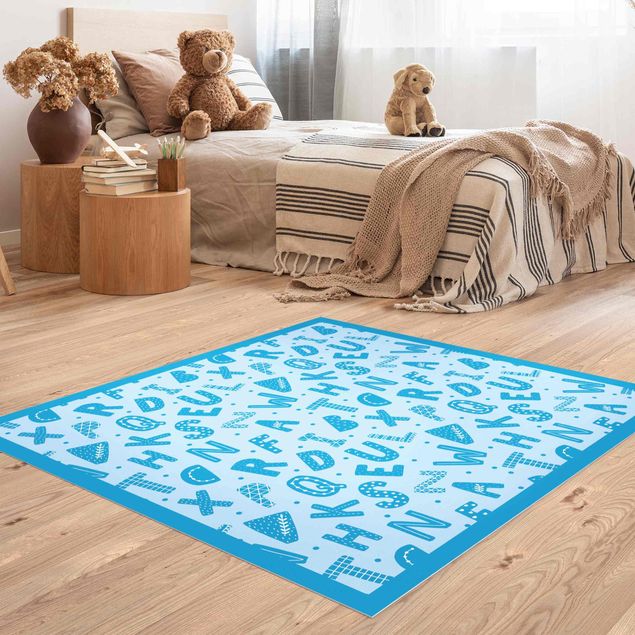 Alfombras modernas Alphabet With Hearts And Dots In Blue With Frame