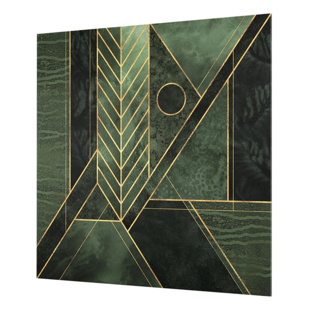 Glas Spritzschutz - Geometrische Formen Smaragd Gold - Quadrat - 1:1
