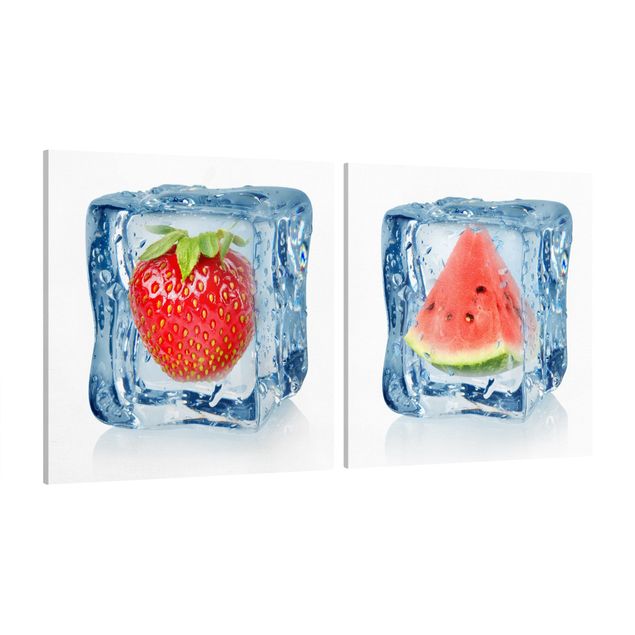 Cuadros plantas Strawberry and melon in the ice cube