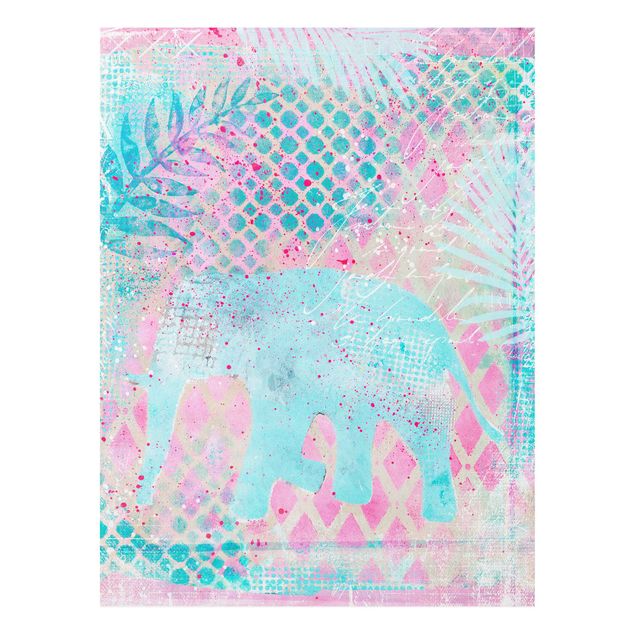 Cuadros de elefantes Colourful Collage - Elephant In Blue And Pink