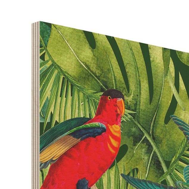 Cuadros de madera Colourful Collage - Parrots In The Jungle