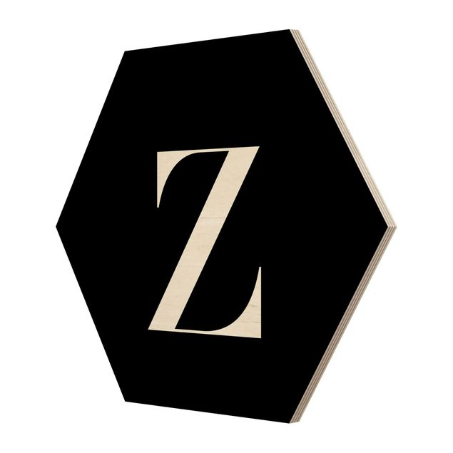 Hexagon Bild Holz - Buchstabe Serif Schwarz Z