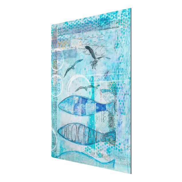 Láminas de cuadros famosos Colourful Collage - Blue Fish