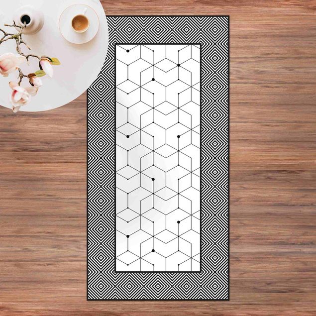 Alfombra balcón Geometrical Tiles Dotted Lines Black And White With Border