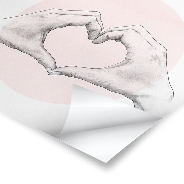Cuadros modernos Illustration Heart Hands Circle Pink White