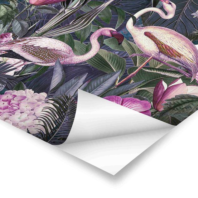 Cuadros decorativos Colourful Collage - Pink Flamingos In The Jungle