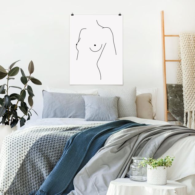 Cuadros eróticos Line Art Nude Bust Woman Black And White