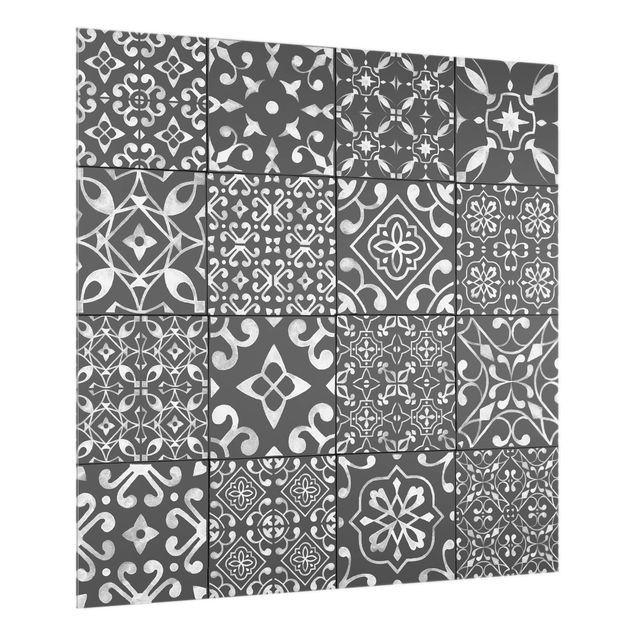 Salpicadero cocina cristal Pattern Tiles Dark Gray White