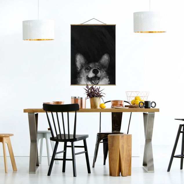 Cuadros famosos Illustration Dog Corgi Paintig Black And White