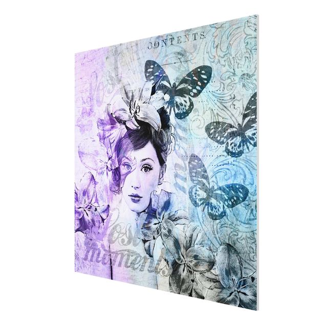 Láminas de cuadros famosos Shabby Chic Collage - Portrait With Butterflies