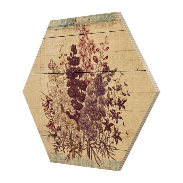 Hexagon Bild Holz - Botanischer Vintage Strauss