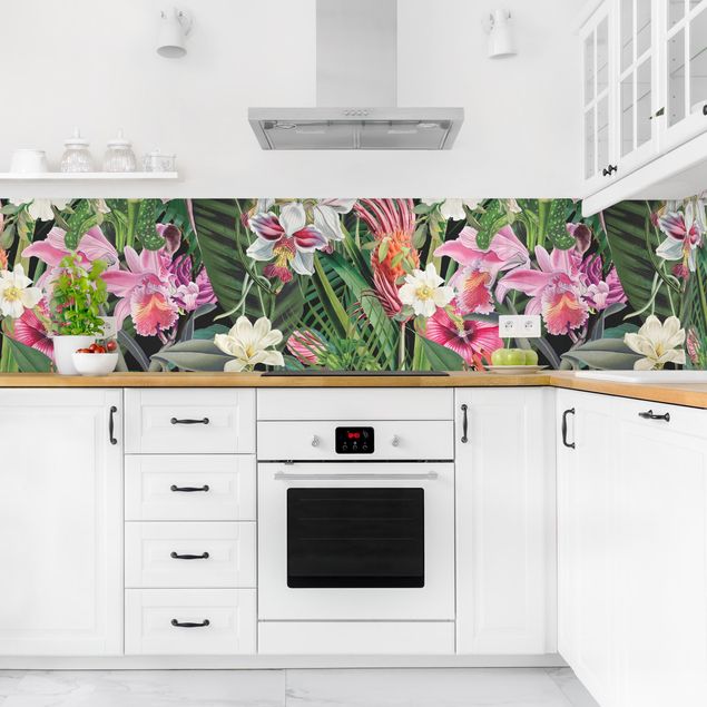 Salpicaderos de cocina flores Colourful Tropical Flowers Collage II