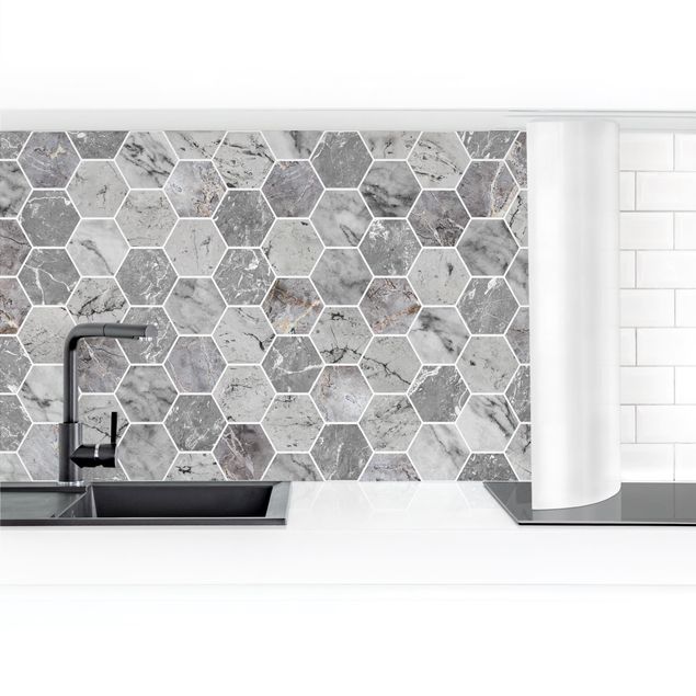 Salpicadero cocina Marble Hexagon Tiles - Grey