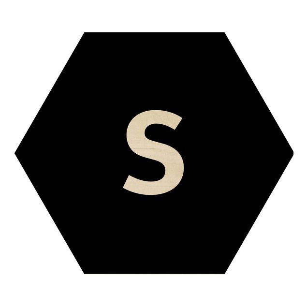 Hexagon Bild Holz - Buchstabe Schwarz S