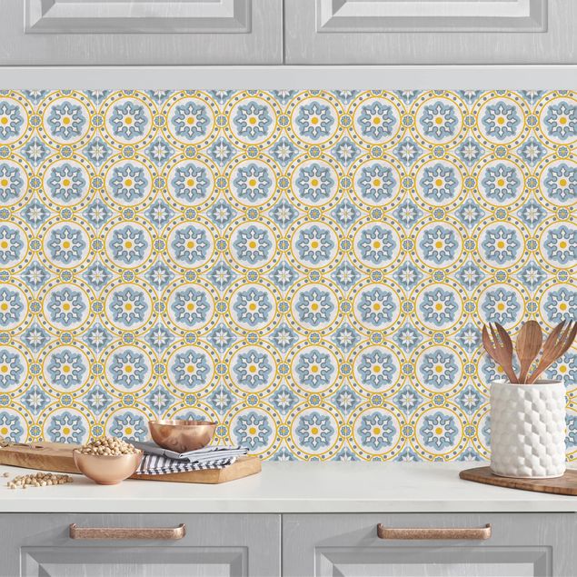 Decoración cocina Floral Tiles Blue Yellow