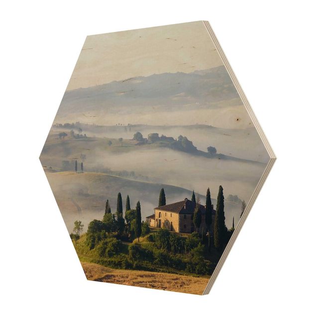 Hexagon Bild Holz - Landgut in der Toskana