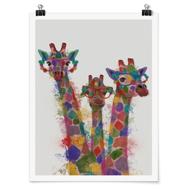 Cuadros modernos Rainbow Splash Giraffe Trio