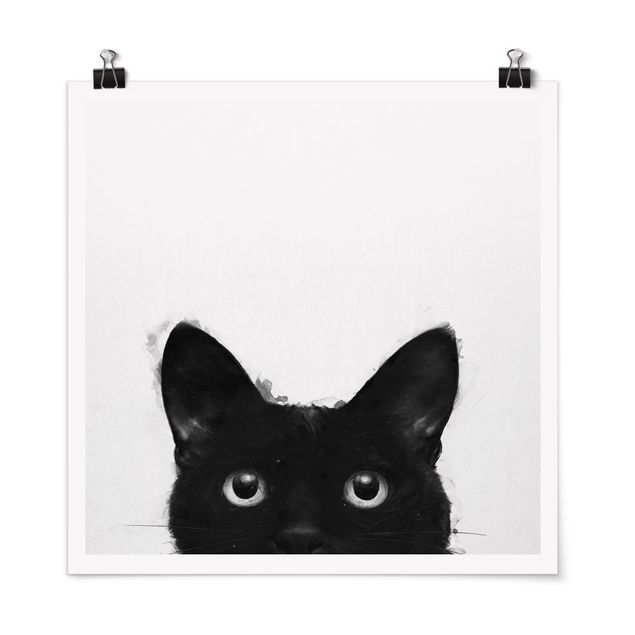 Póster cuadros famosos Illustration Black Cat On White Painting