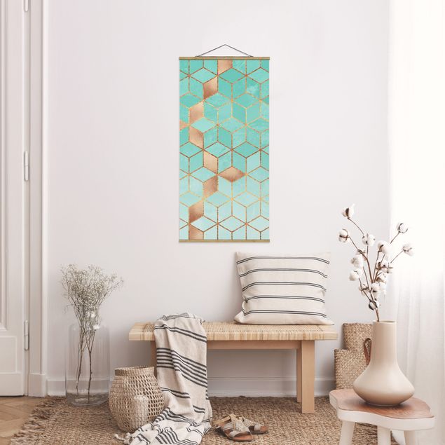 cuadros-3d Turquoise White Golden Geometry