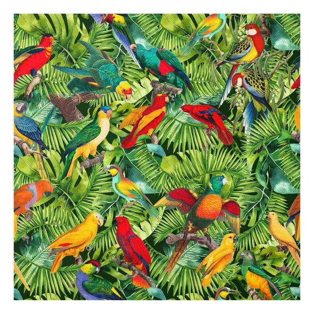 Salpicadero cocina cristal Colourful Collage - Parrots In The Jungle