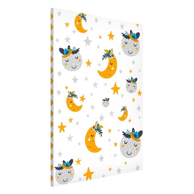 Decoración infantil pared Sleaping Friends Moon And Stars With Frame