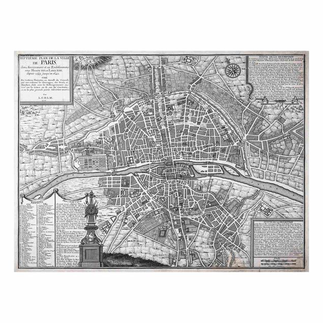 Cuadros torre eiffel Vintage Map City Of Paris Around 1600