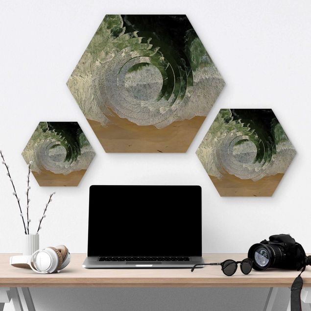 Hexagon Bild Holz - Geometrie trifft Strand