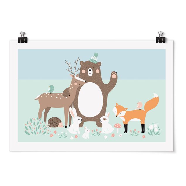 Láminas animales Forest Friends with forest animals blue