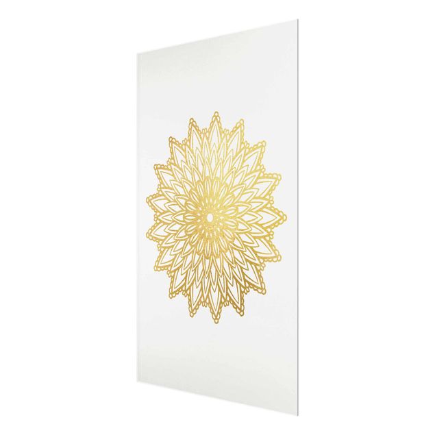 Tableros magnéticos de vidrio Mandala Sun Illustration White Gold