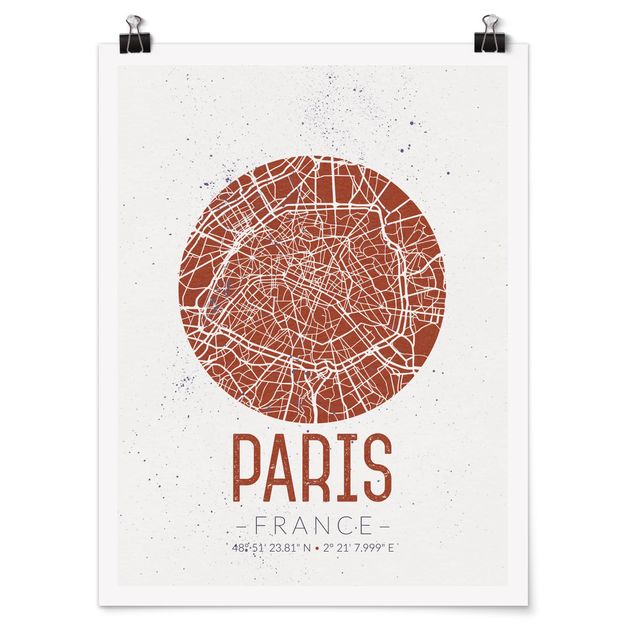 Láminas blanco y negro para enmarcar City Map Paris - Retro