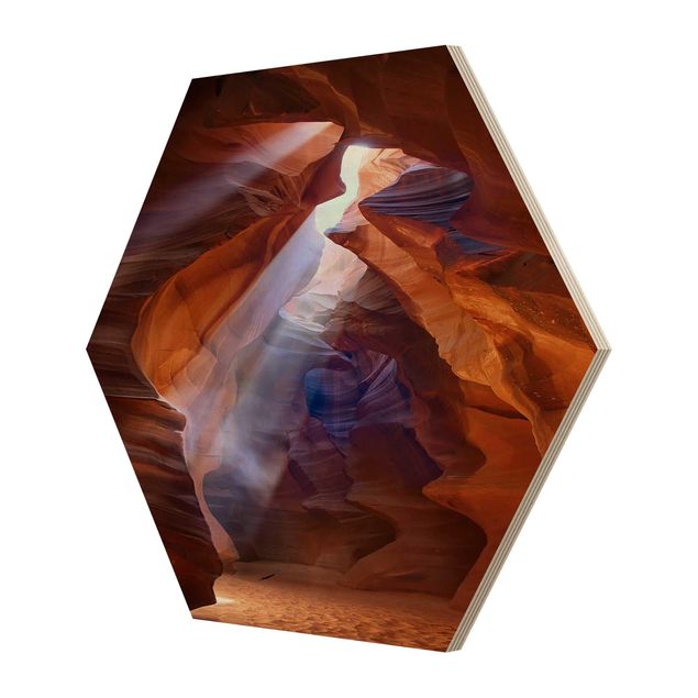 Hexagon Bild Holz - Lichtspiel im Antelope Canyon