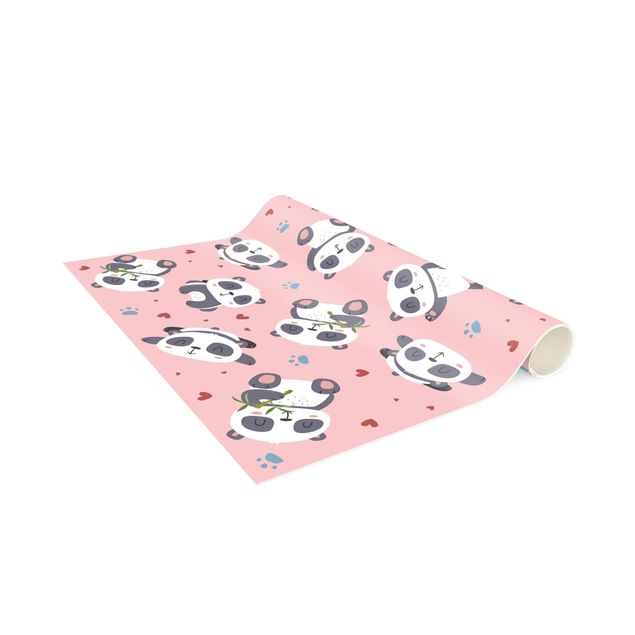 Alfombra para pasillo Cute Panda With Paw Prints And Hearts Pastel Pink