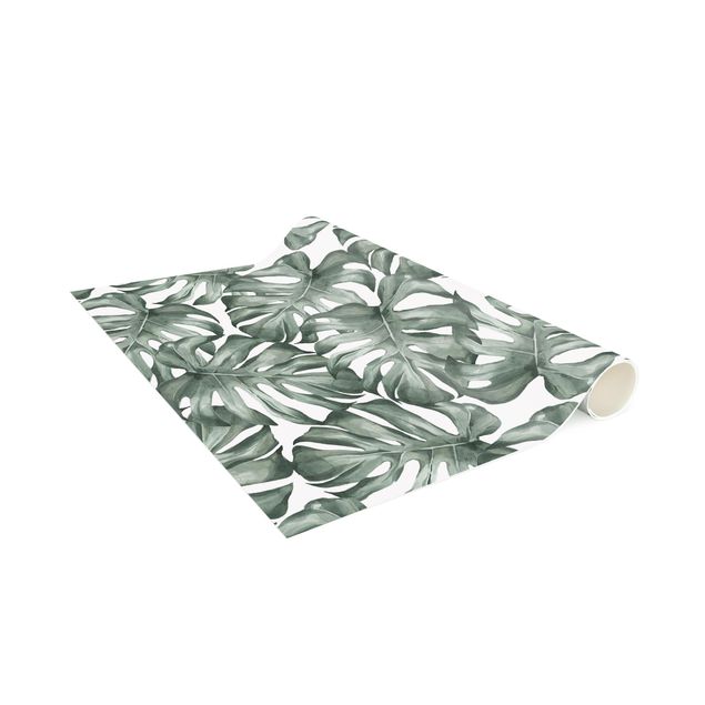 Alfombras modernas Watercolour Monstera Leaves In Green