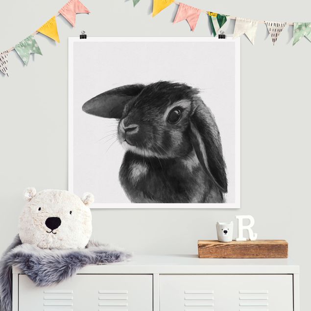 Póster blanco y negro Illustration Rabbit Black And White Drawing